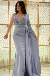 Stunning Long Sleeves Mermaid Evening Dress Split With Ruffle